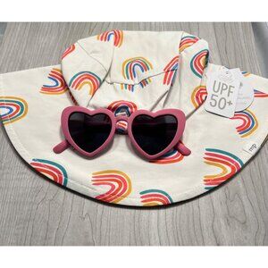 Mud Pie rainbow sun hat pink heart sunglasses NWT SPF 50 summer beach pool 6-18m